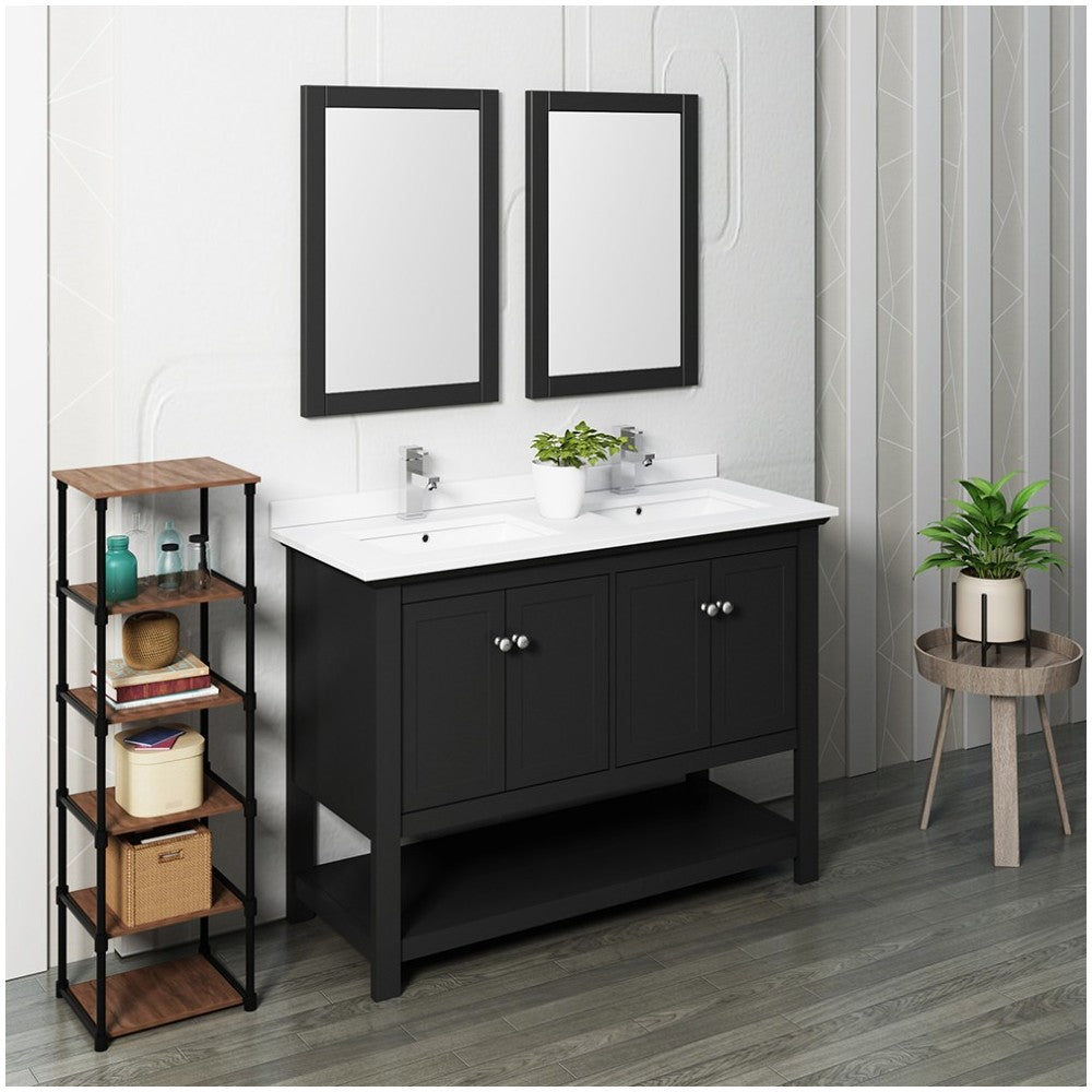 Fresca Manchester 48" Black Traditional Double Sink Bathroom Vanity w/ Mirrors