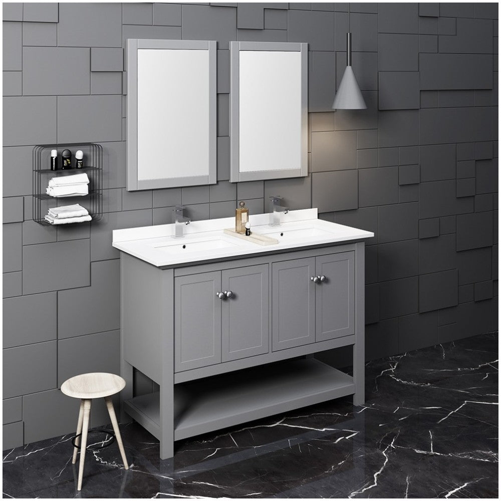 Fresca Manchester 48" Gray Traditional Double Sink Bathroom Vanity w/ Mirrors