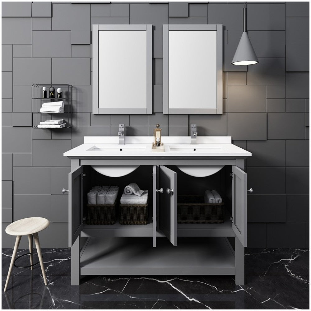 Fresca Manchester 48" Gray Traditional Double Sink Bathroom Vanity w/ Mirrors