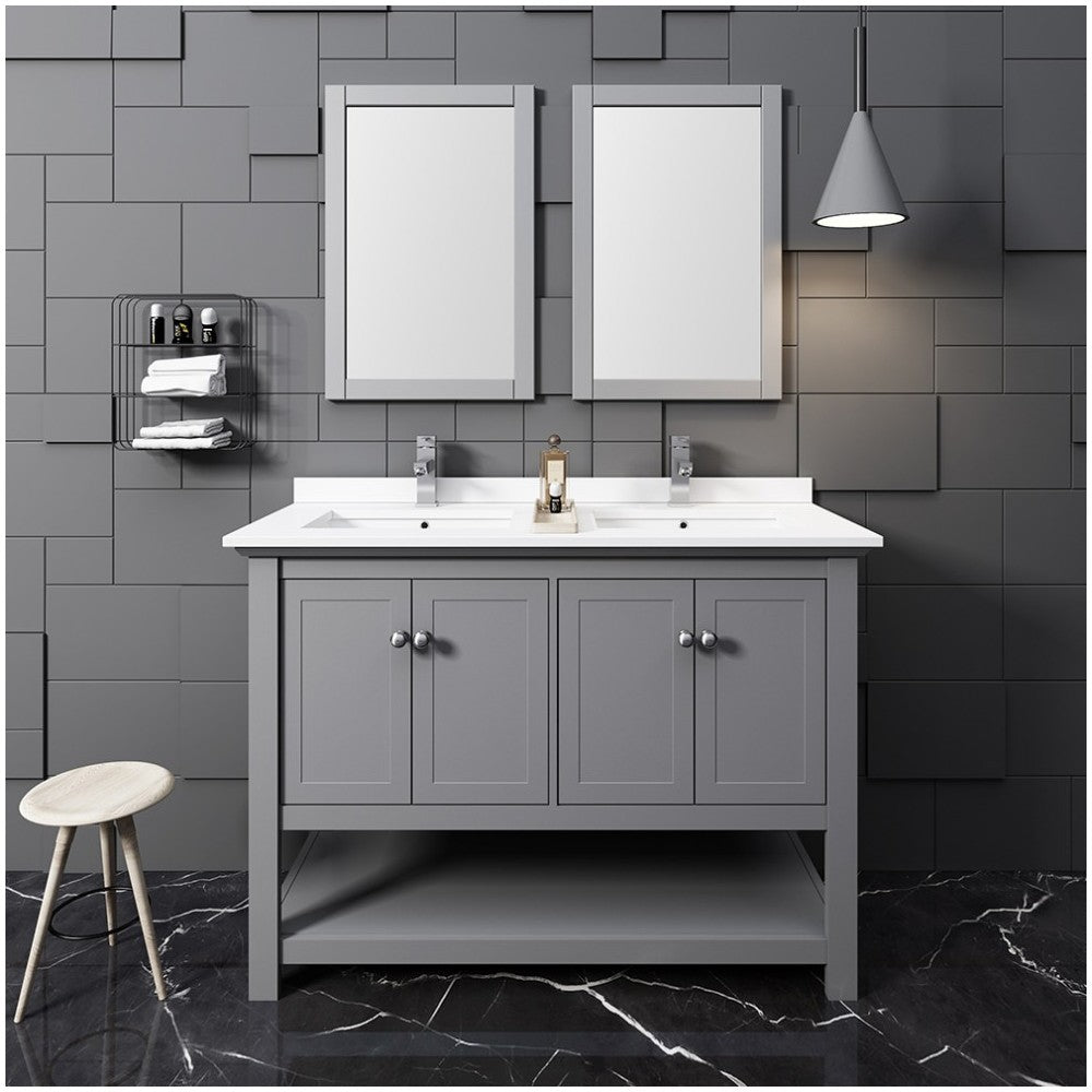 Fresca Manchester 48" Gray Traditional Double Sink Bathroom Vanity w/ Mirrors