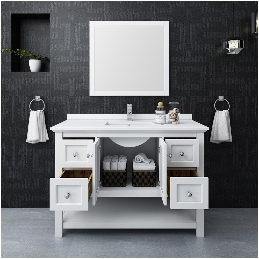 Fresca Manchester 48" White Traditional Bathroom Vanity w/ Mirror