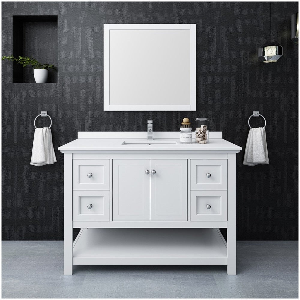 Fresca Manchester 48" White Traditional Bathroom Vanity w/ Mirror