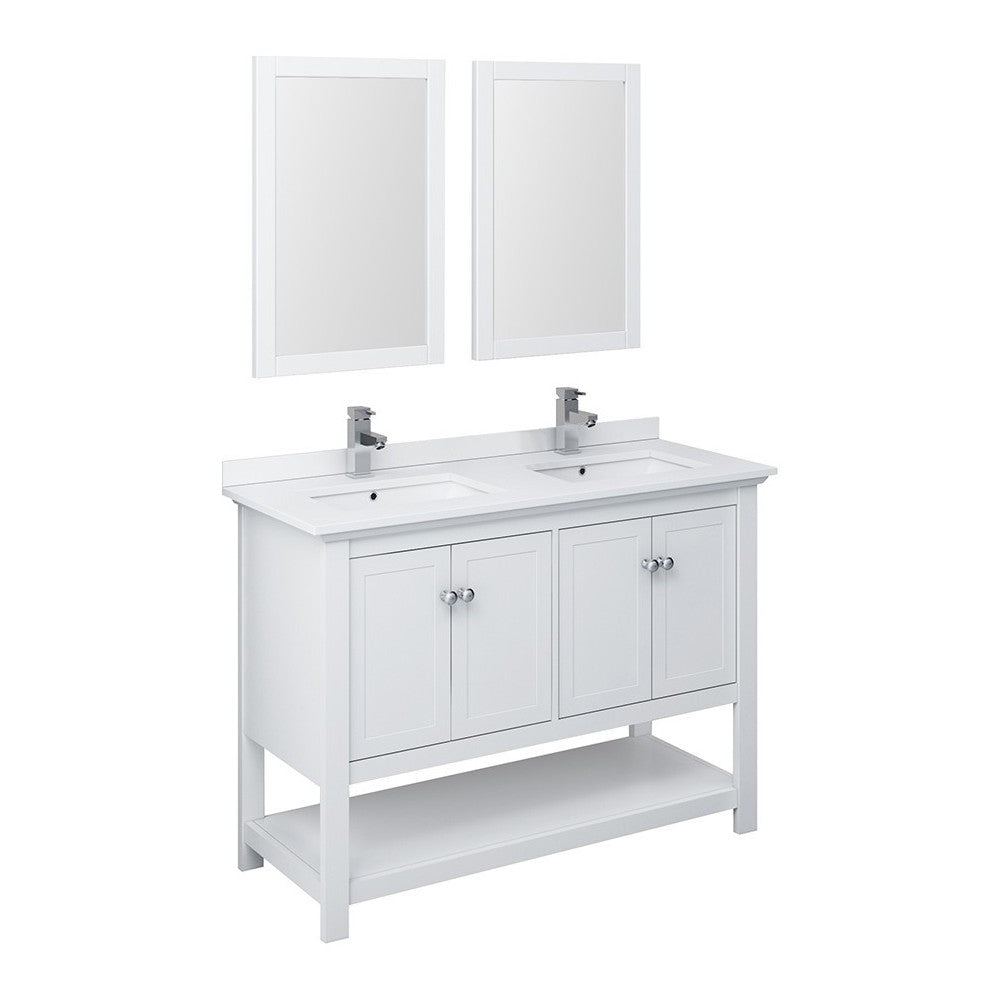 Fresca Manchester 48" White Traditional Double Sink Bathroom Vanity w/ Mirrors