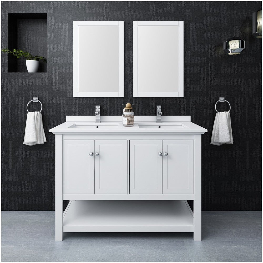 Fresca Manchester 48" White Traditional Double Sink Bathroom Vanity w/ Mirrors