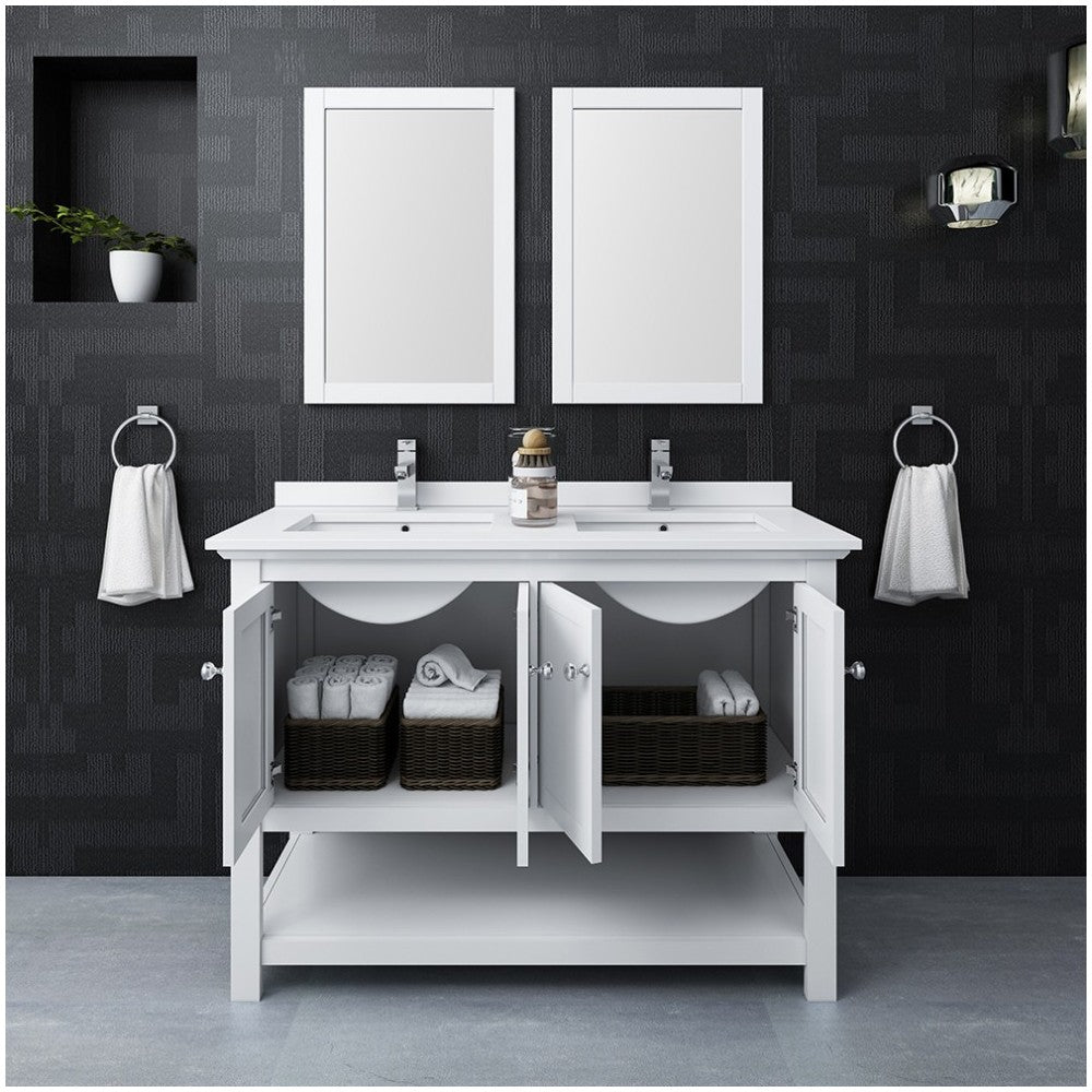 Fresca Manchester 48" White Traditional Double Sink Bathroom Vanity w/ Mirrors