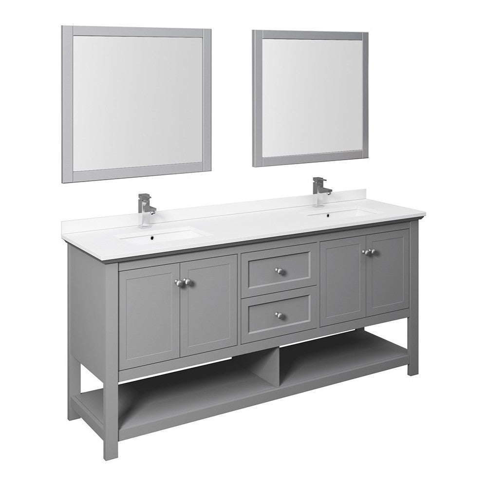 Fresca Manchester 72" Gray Traditional Double Sink Bathroom Vanity w/ Mirrors