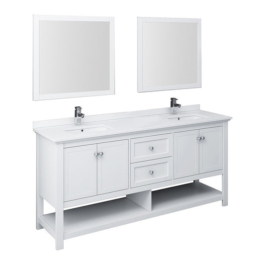 Fresca Manchester 72" White Traditional Double Sink Bathroom Vanity w/ Mirrors