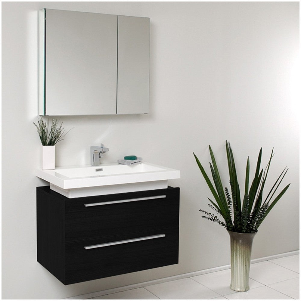 Fresca Medio 32" Black Modern Bathroom Vanity w/ Medicine Cabinet