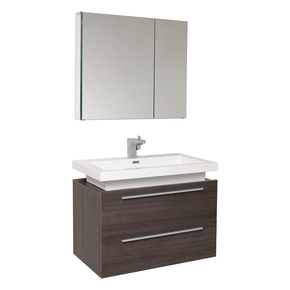 Fresca Medio 32" Gray Oak Modern Bathroom Vanity w/ Medicine Cabinet