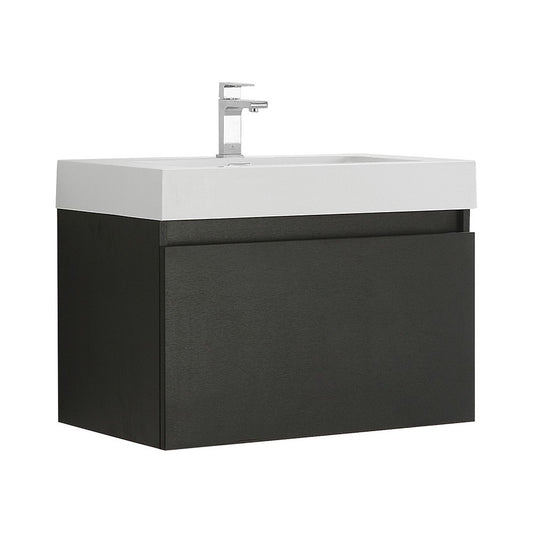 Fresca Mezzo 30" Black Wall Hung Modern Bathroom Cabinet w/ Integrated Sink