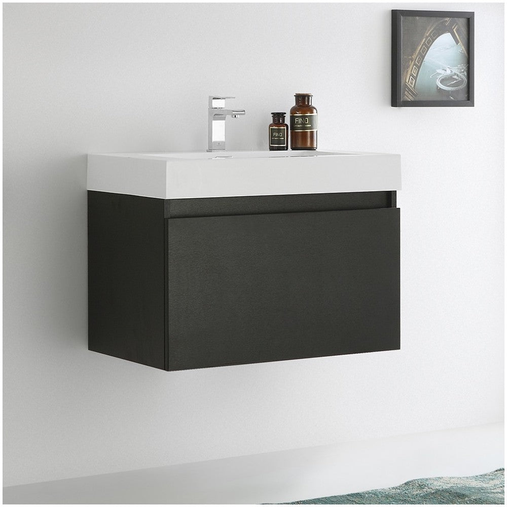 Fresca Mezzo 30" Black Wall Hung Modern Bathroom Cabinet w/ Integrated Sink