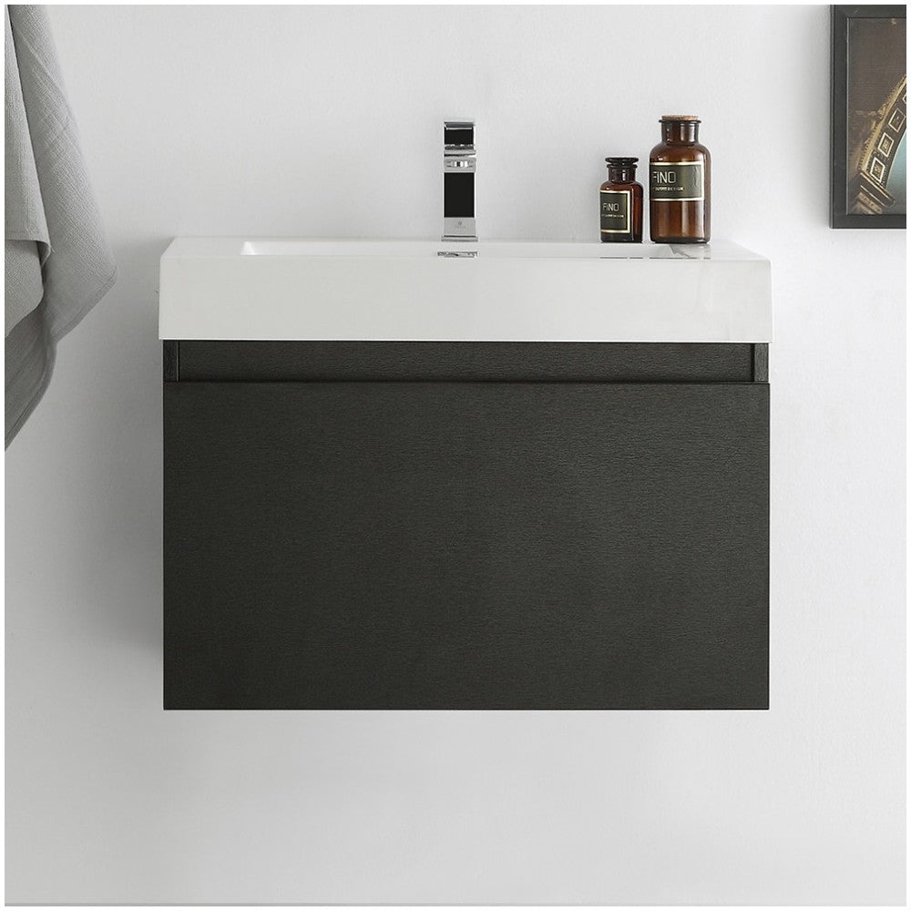 Fresca Mezzo 30" Black Wall Hung Modern Bathroom Cabinet w/ Integrated Sink