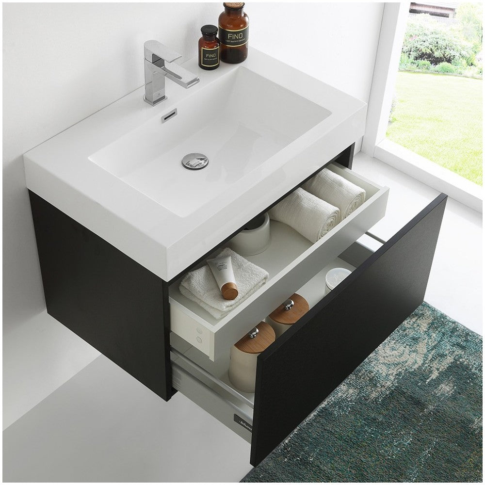 Fresca Mezzo 30" Black Wall Hung Modern Bathroom Cabinet w/ Integrated Sink