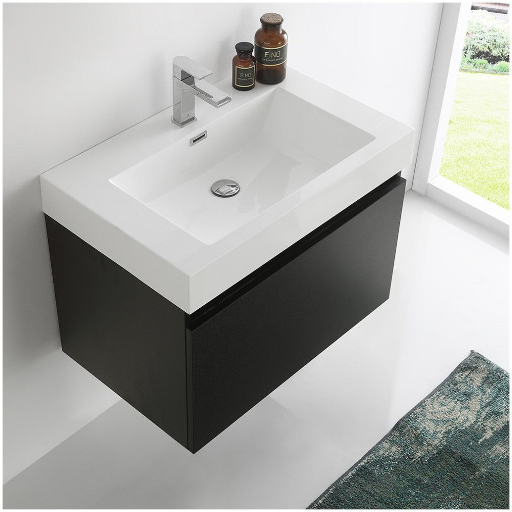 Fresca Mezzo 30" Black Wall Hung Modern Bathroom Cabinet w/ Integrated Sink