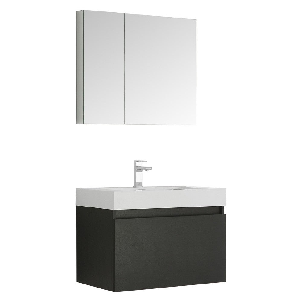 Fresca Mezzo 30" Black Wall Hung Modern Bathroom Vanity w/ Medicine Cabinet