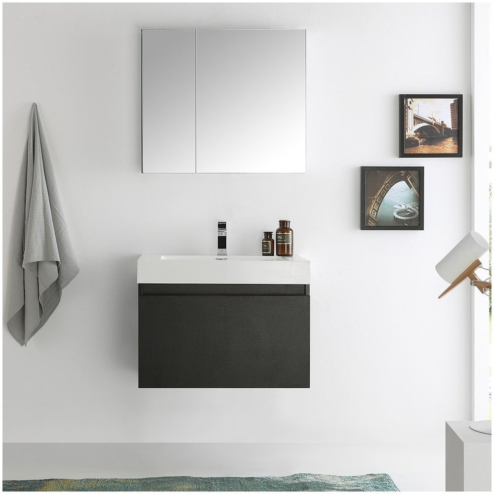 Fresca Mezzo 30" Black Wall Hung Modern Bathroom Vanity w/ Medicine Cabinet