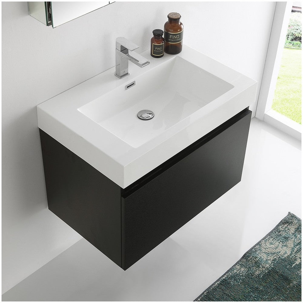 Fresca Mezzo 30" Black Wall Hung Modern Bathroom Vanity w/ Medicine Cabinet