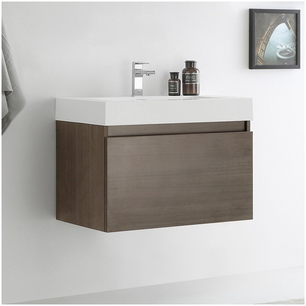 Fresca Mezzo 30" Gray Oak Wall Hung Modern Bathroom Cabinet w/ Integrated Sink