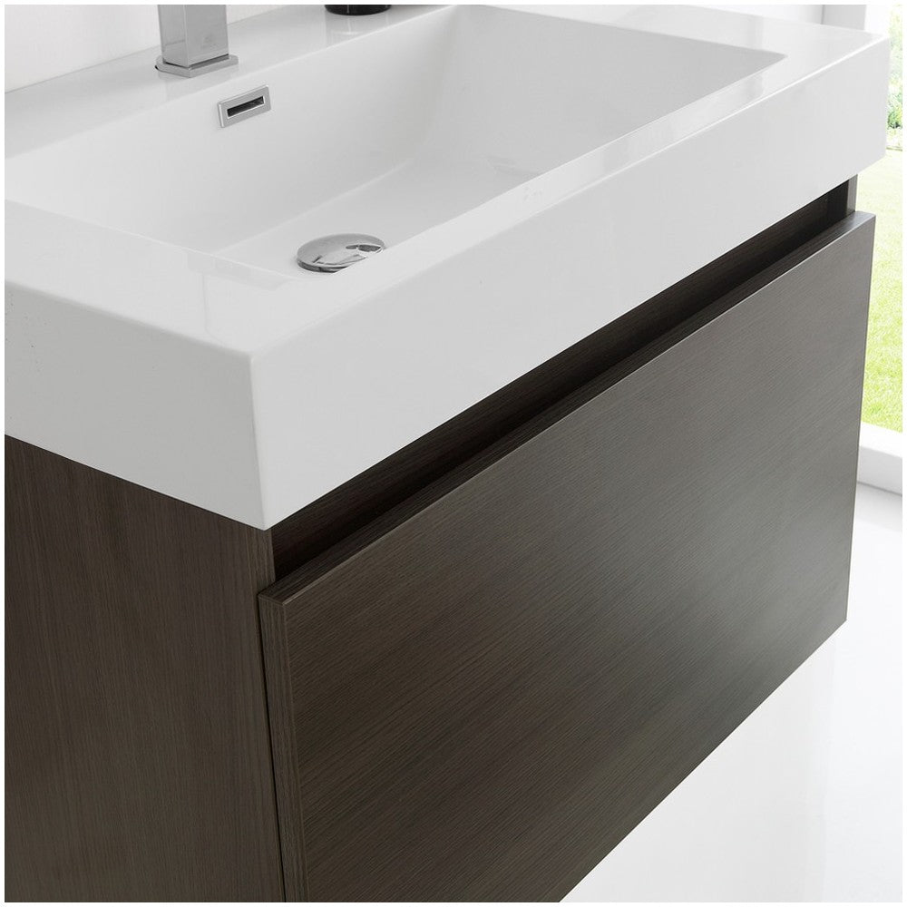 Fresca Mezzo 30" Gray Oak Wall Hung Modern Bathroom Vanity w/ Medicine Cabinet