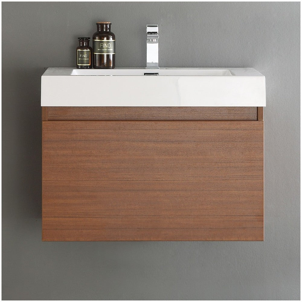Fresca Mezzo 30" Teak Wall Hung Modern Bathroom Cabinet w/ Integrated Sink