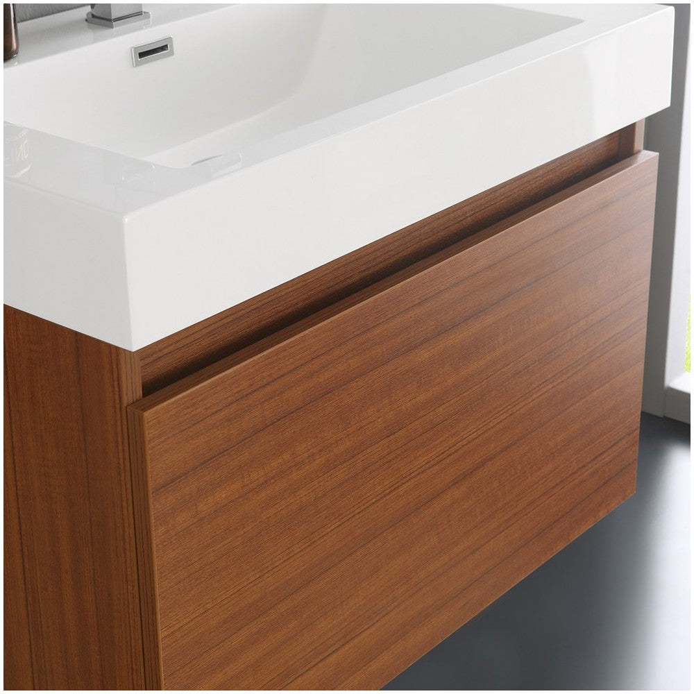 Fresca Mezzo 30" Teak Wall Hung Modern Bathroom Vanity w/ Medicine Cabinet