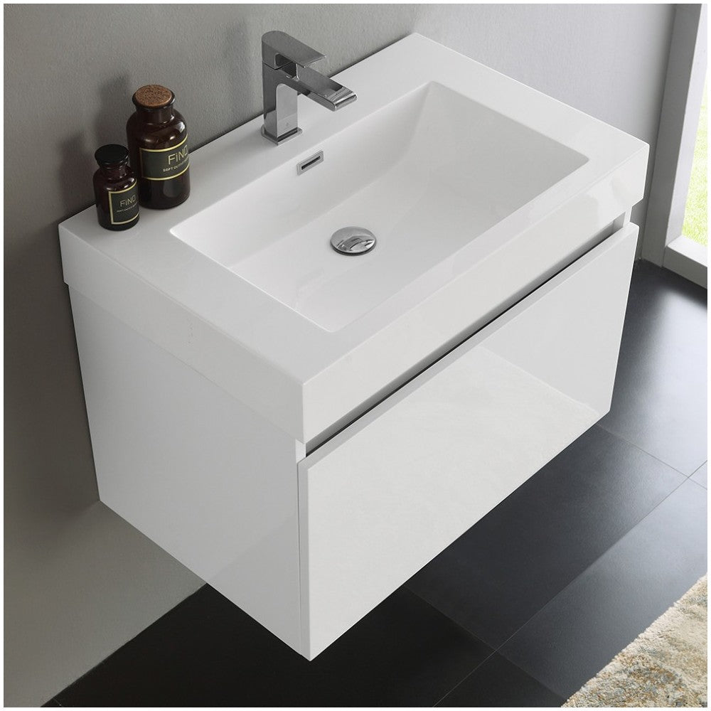 Fresca Mezzo 30" White Wall Hung Modern Bathroom Cabinet w/ Integrated Sink