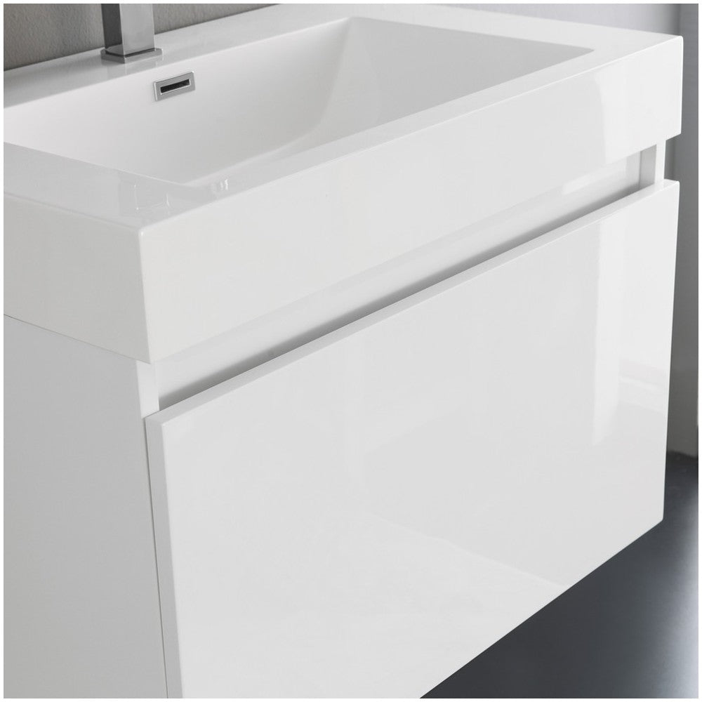 Fresca Mezzo 30" White Wall Hung Modern Bathroom Vanity w/ Medicine Cabinet