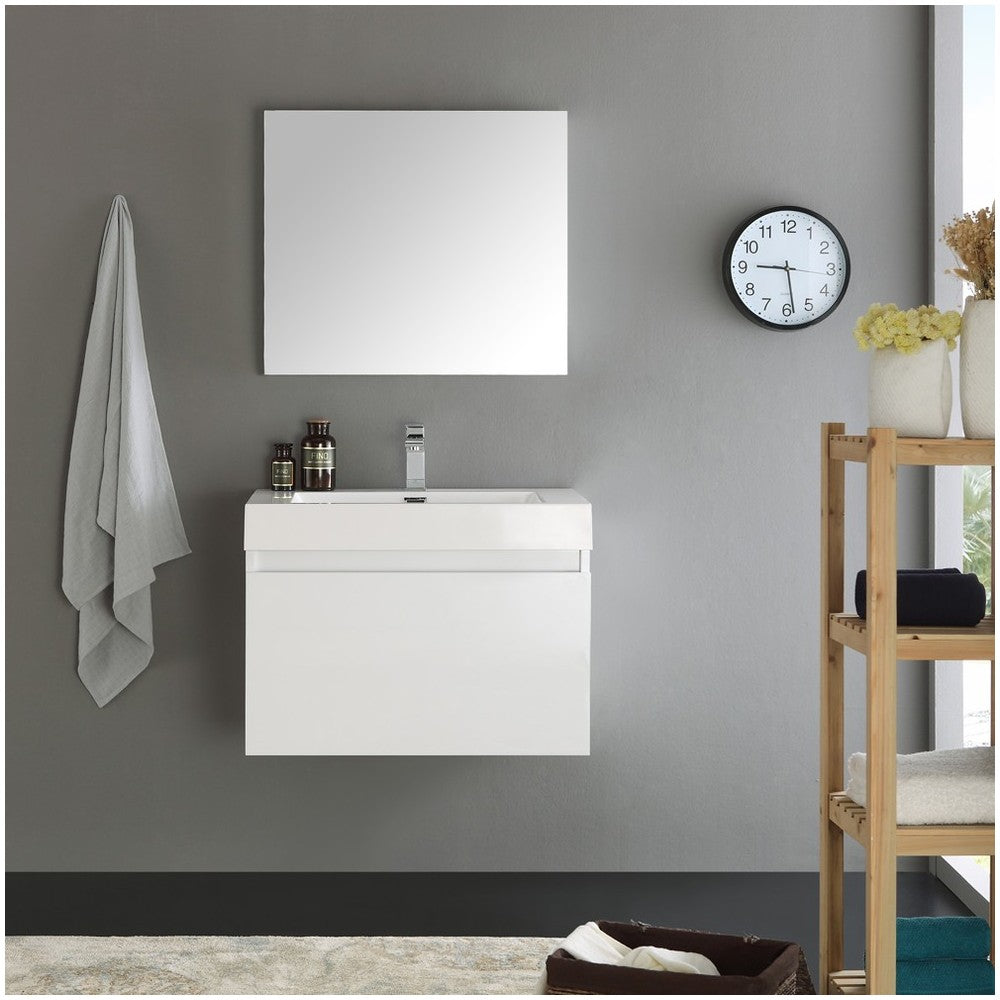 Fresca Mezzo 30" White Wall Hung Modern Bathroom Vanity w/ Medicine Cabinet