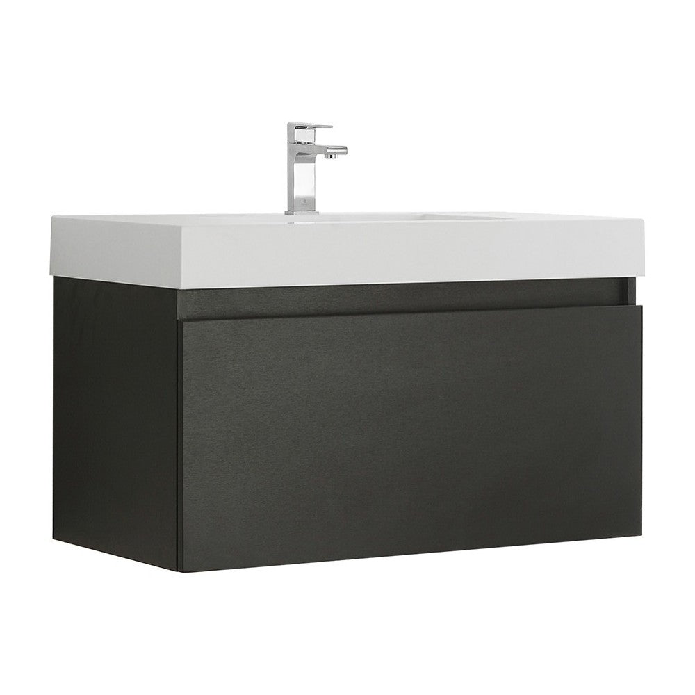 Fresca Mezzo 36" Black Wall Hung Modern Bathroom Cabinet w/ Integrated Sink