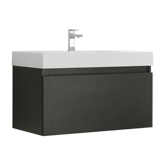 Fresca Mezzo 36" Black Wall Hung Modern Bathroom Cabinet w/ Integrated Sink