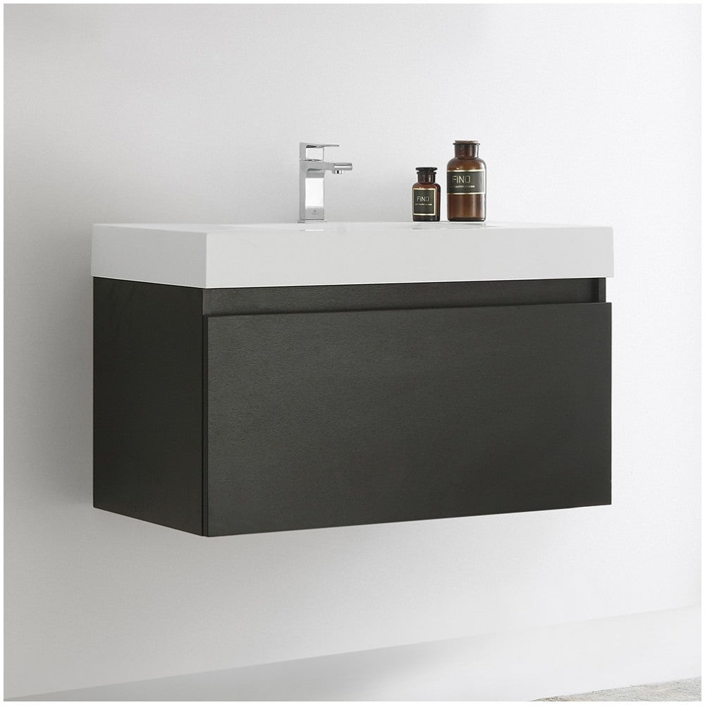 Fresca Mezzo 36" Black Wall Hung Modern Bathroom Cabinet w/ Integrated Sink