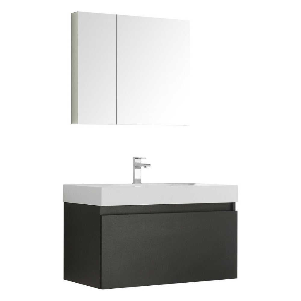 Fresca Mezzo 36" Black Wall Hung Modern Bathroom Vanity w/ Medicine Cabinet