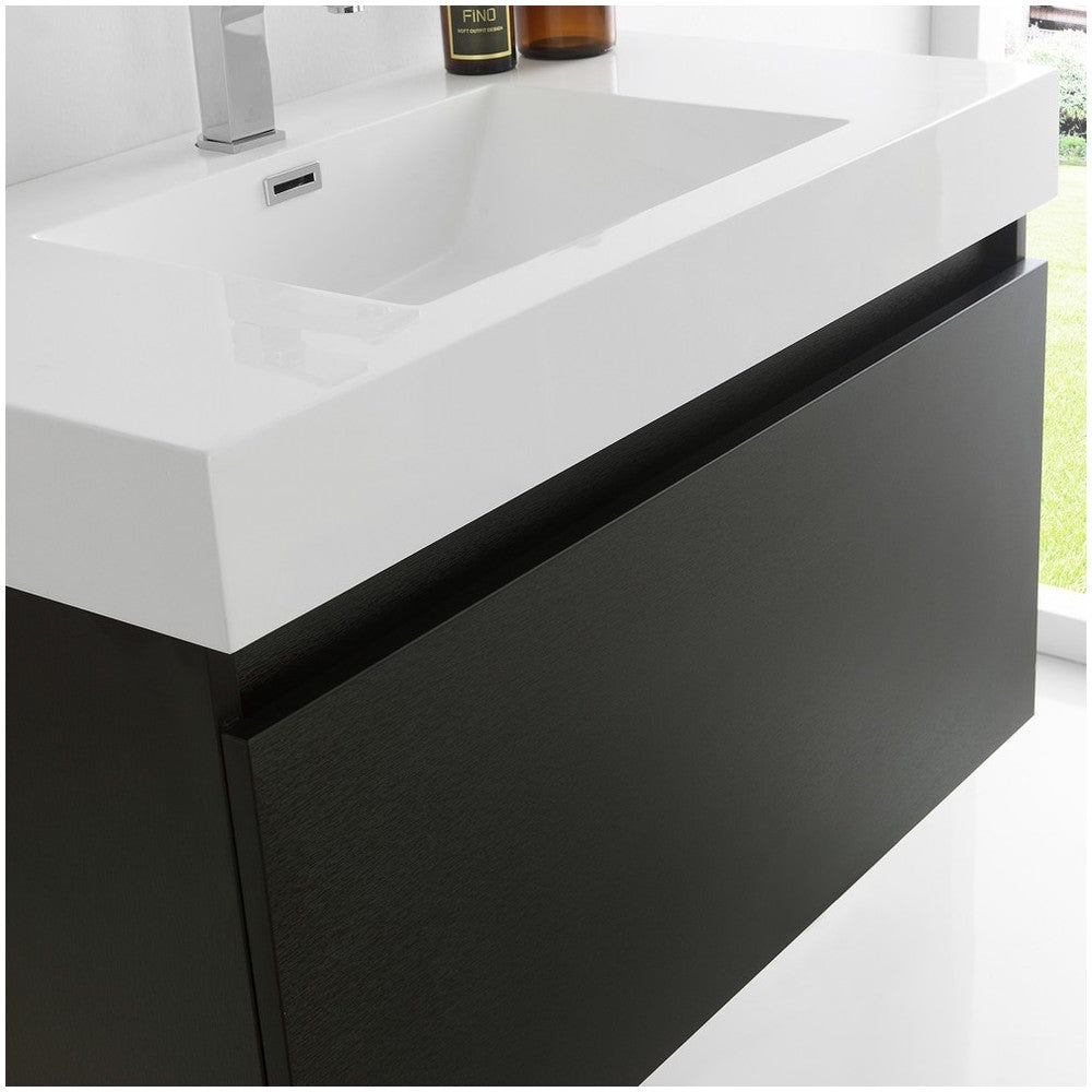 Fresca Mezzo 36" Black Wall Hung Modern Bathroom Vanity w/ Medicine Cabinet