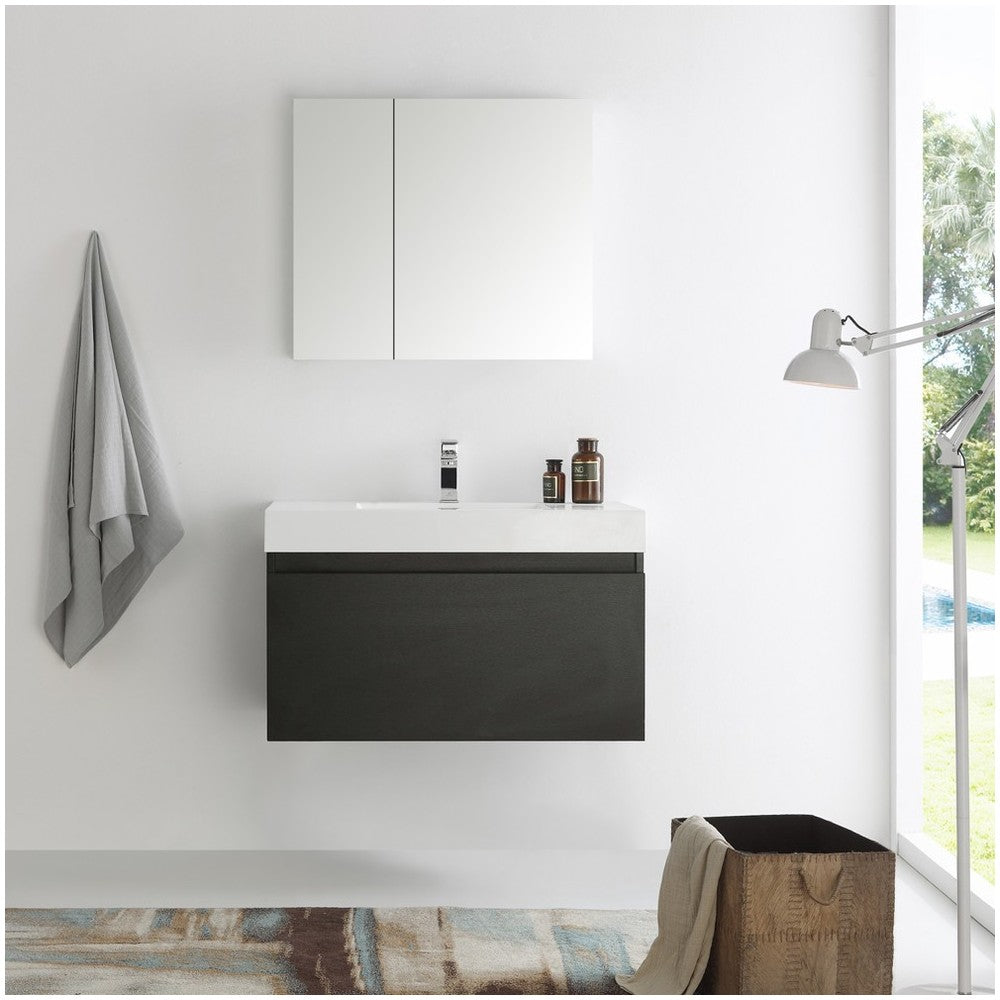 Fresca Mezzo 36" Black Wall Hung Modern Bathroom Vanity w/ Medicine Cabinet