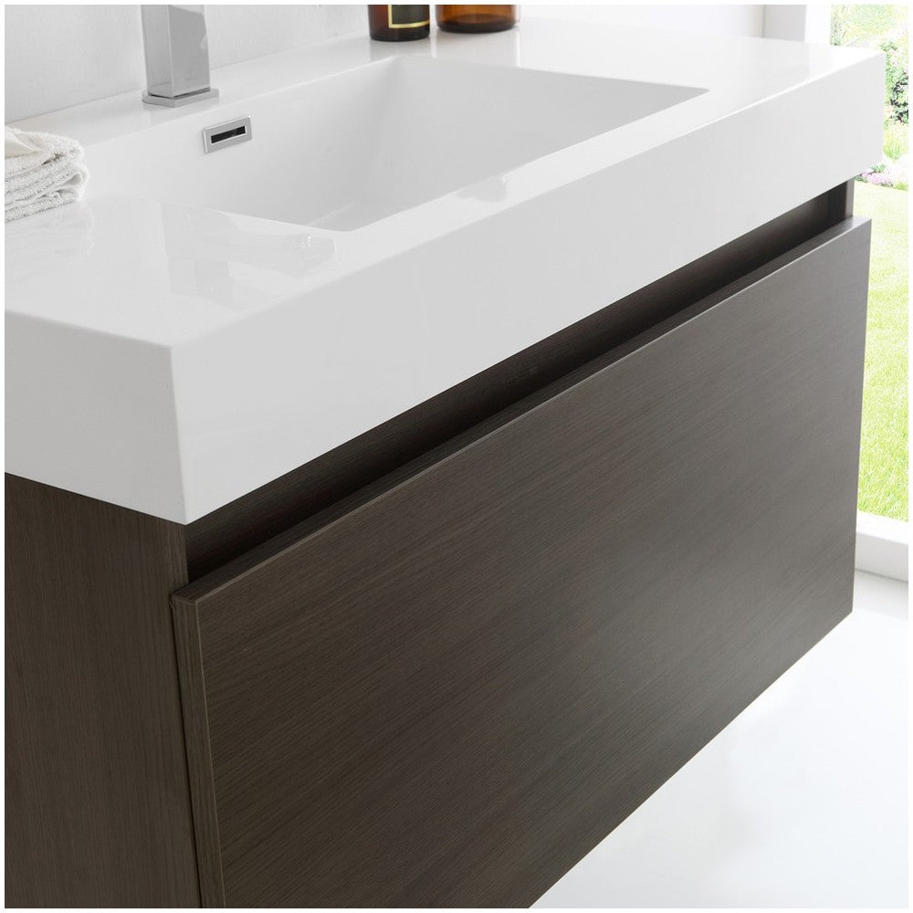 Fresca Mezzo 36" Gray Oak Wall Hung Modern Bathroom Vanity w/ Medicine Cabinet