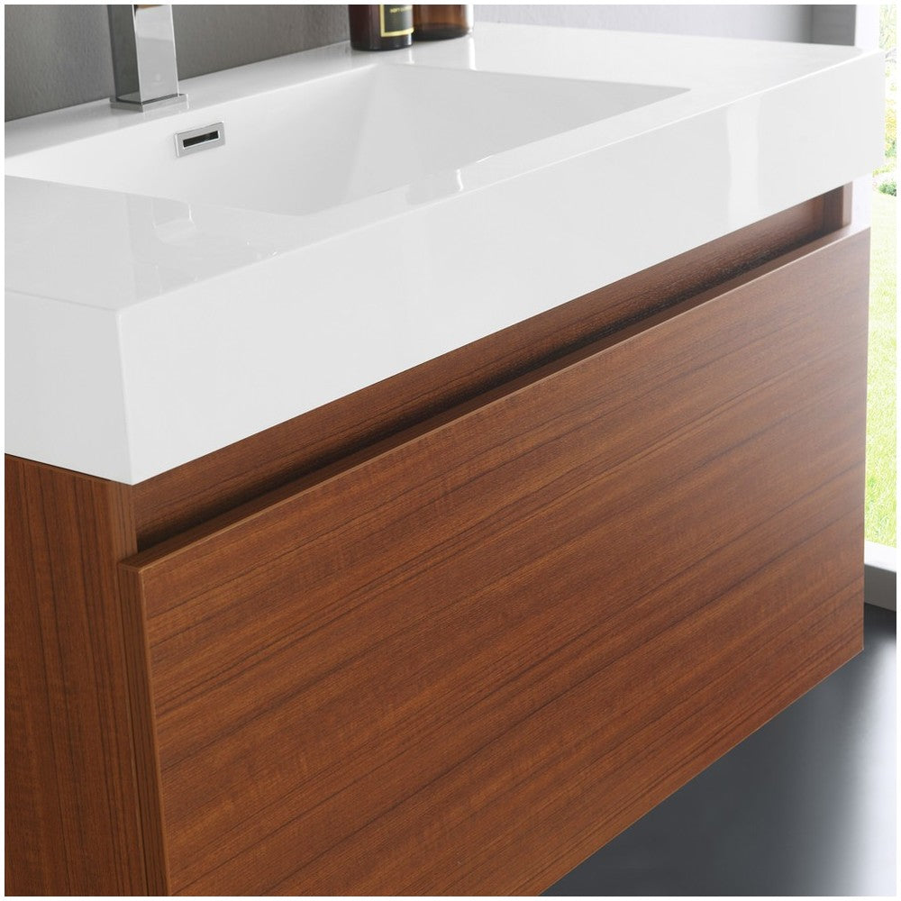 Fresca Mezzo 36" Teak Wall Hung Modern Bathroom Vanity w/ Medicine Cabinet