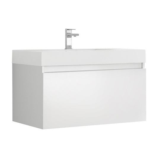 Fresca Mezzo 36" White Wall Hung Modern Bathroom Cabinet w/ Integrated Sink