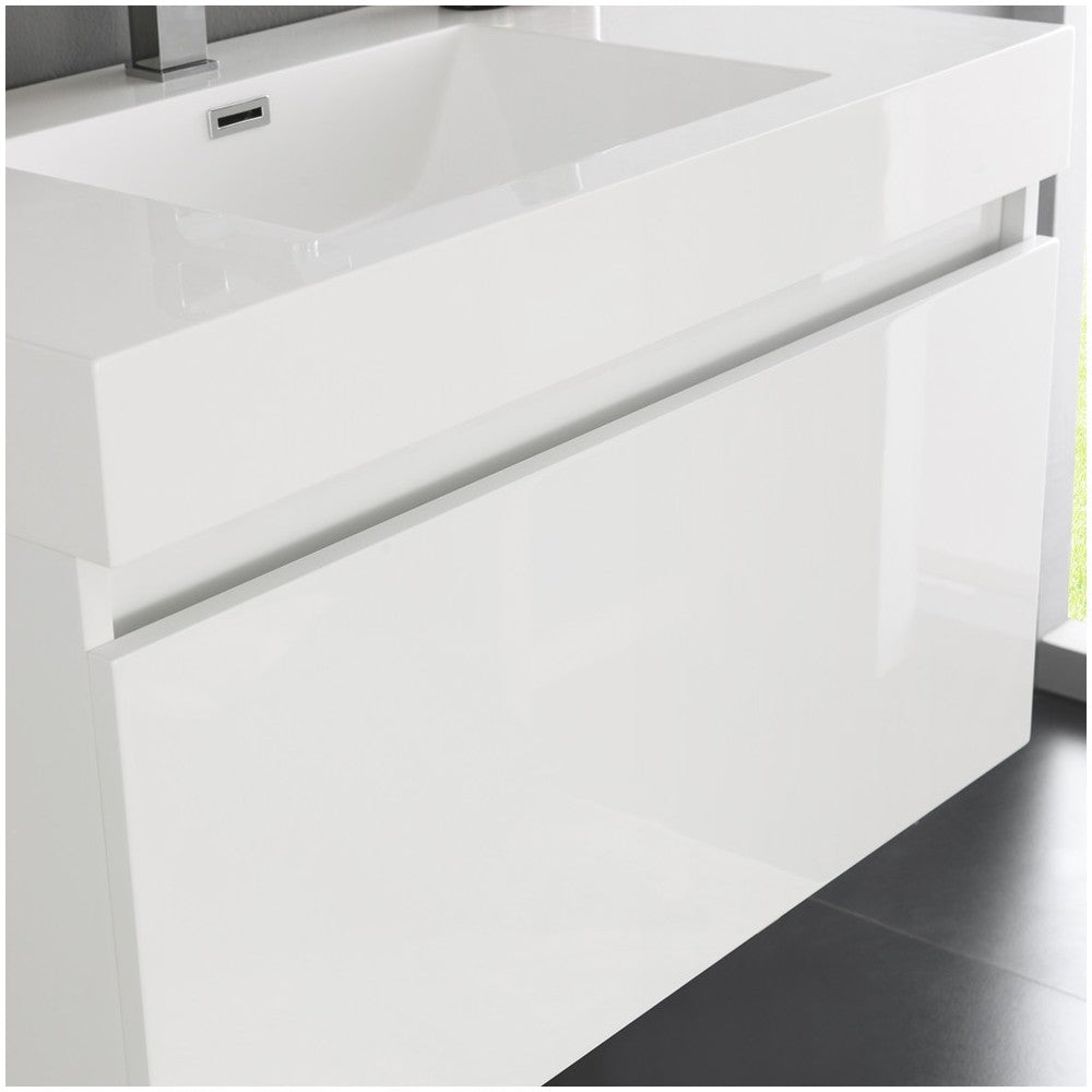 Fresca Mezzo 36" White Wall Hung Modern Bathroom Vanity w/ Medicine Cabinet