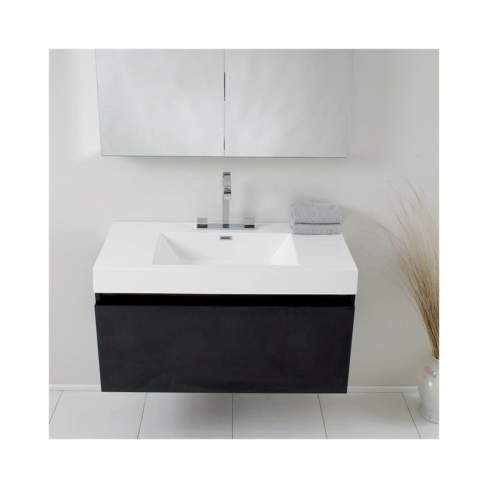 Fresca Mezzo 39" Black Modern Bathroom Vanity w/ Medicine Cabinet