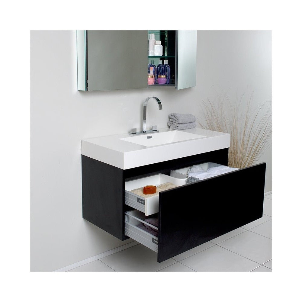 Fresca Mezzo 39" Black Modern Bathroom Vanity w/ Medicine Cabinet