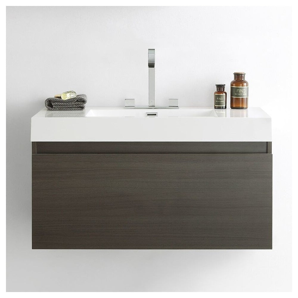 Fresca Mezzo 39" Gray Oak Modern Bathroom Cabinet w/ Integrated Sink
