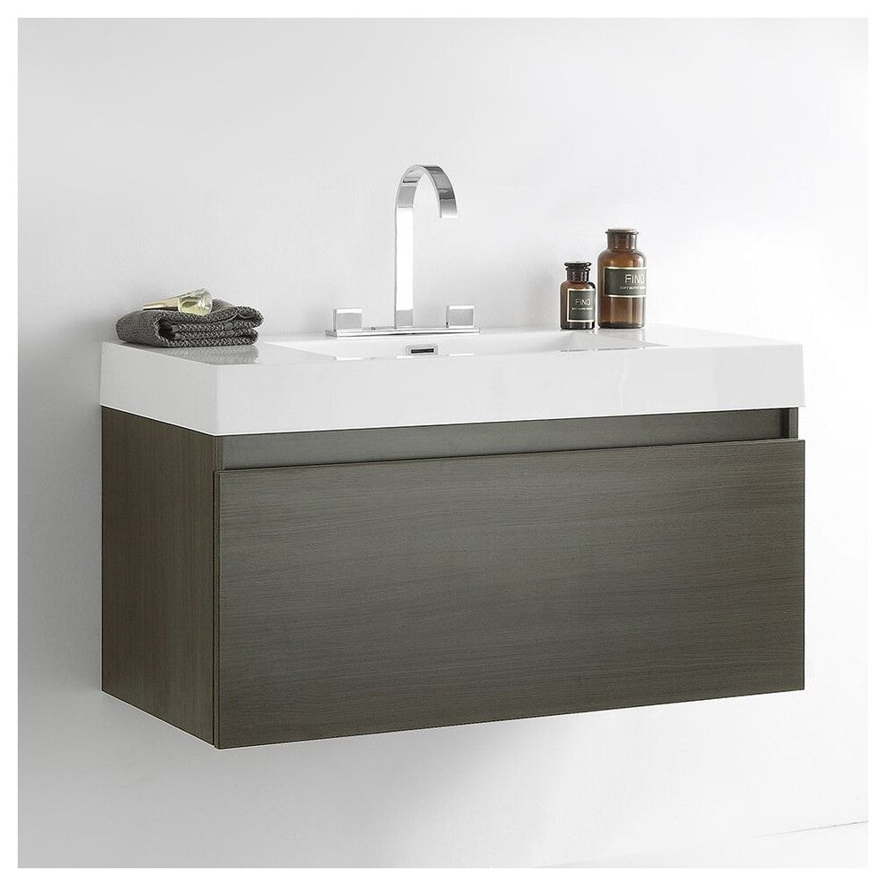 Fresca Mezzo 39" Gray Oak Modern Bathroom Cabinet w/ Integrated Sink