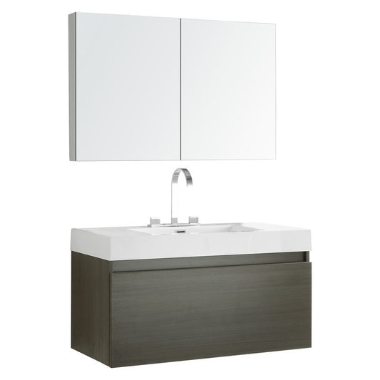 Fresca Mezzo 39" Gray Oak Modern Bathroom Vanity w/ Medicine Cabinet