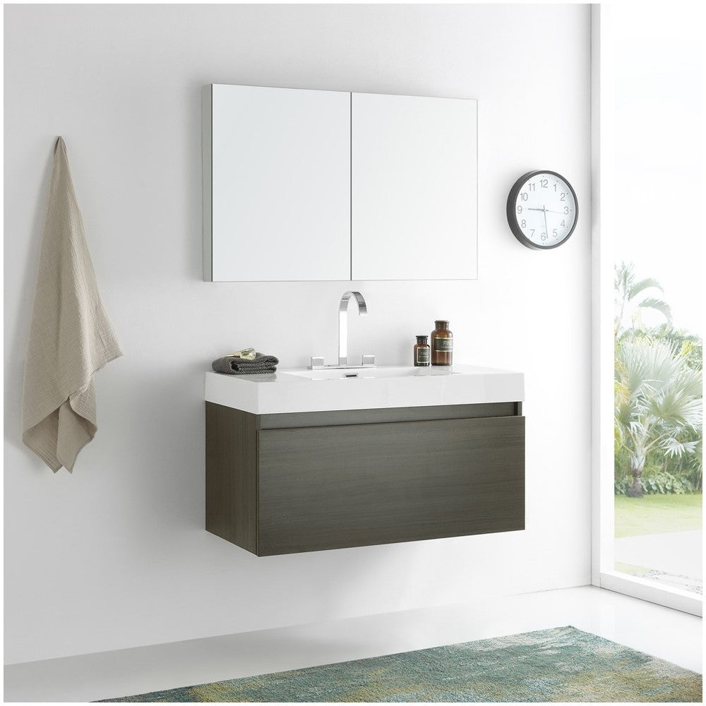 Fresca Mezzo 39" Gray Oak Modern Bathroom Vanity w/ Medicine Cabinet