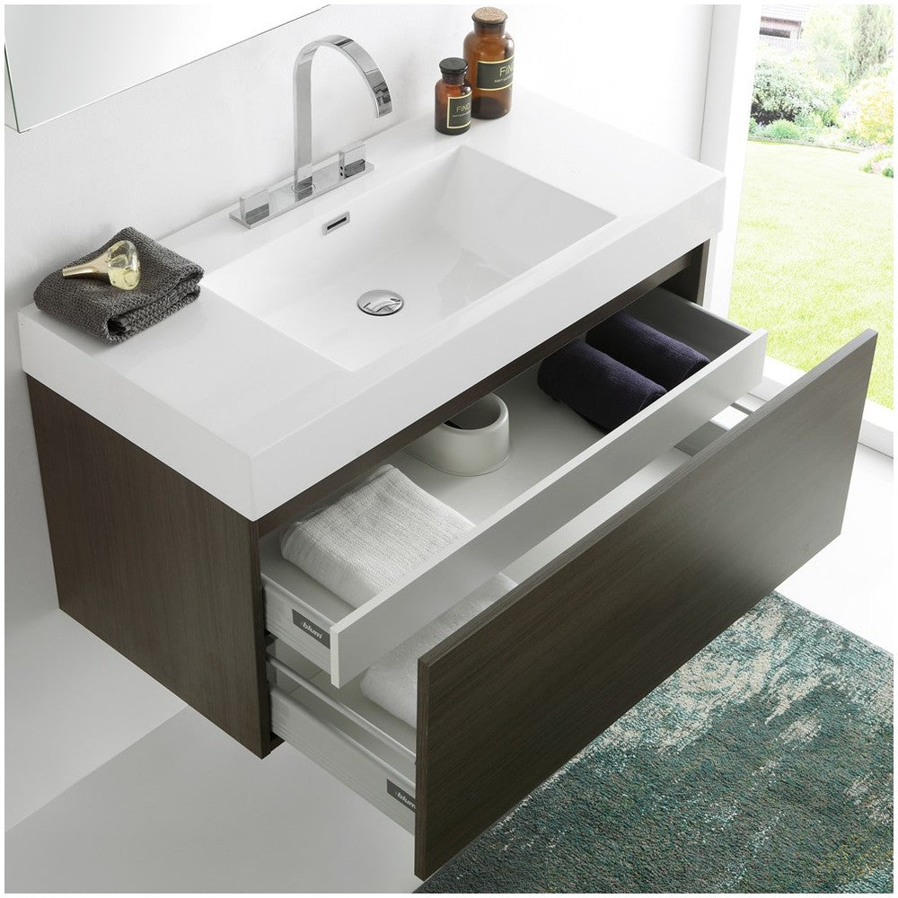 Fresca Mezzo 39" Gray Oak Modern Bathroom Vanity w/ Medicine Cabinet