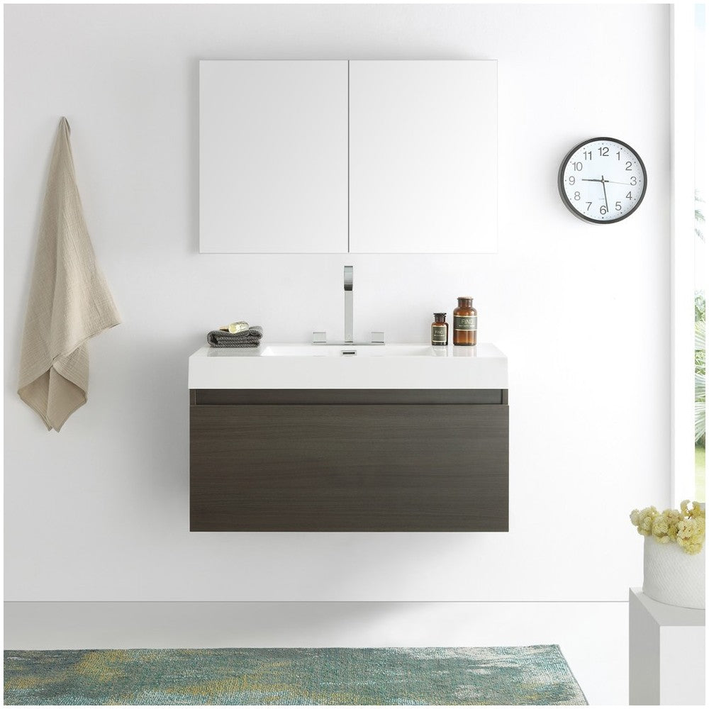 Fresca Mezzo 39" Gray Oak Modern Bathroom Vanity w/ Medicine Cabinet