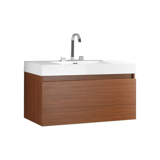 Fresca Mezzo 39" Teak Modern Bathroom Cabinet w/ Integrated Sink