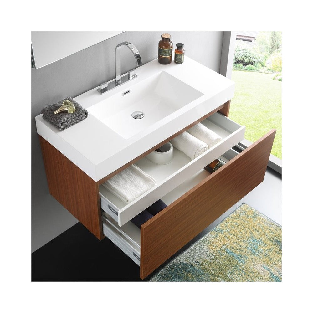 Fresca Mezzo 39" Teak Modern Bathroom Vanity w/ Medicine Cabinet