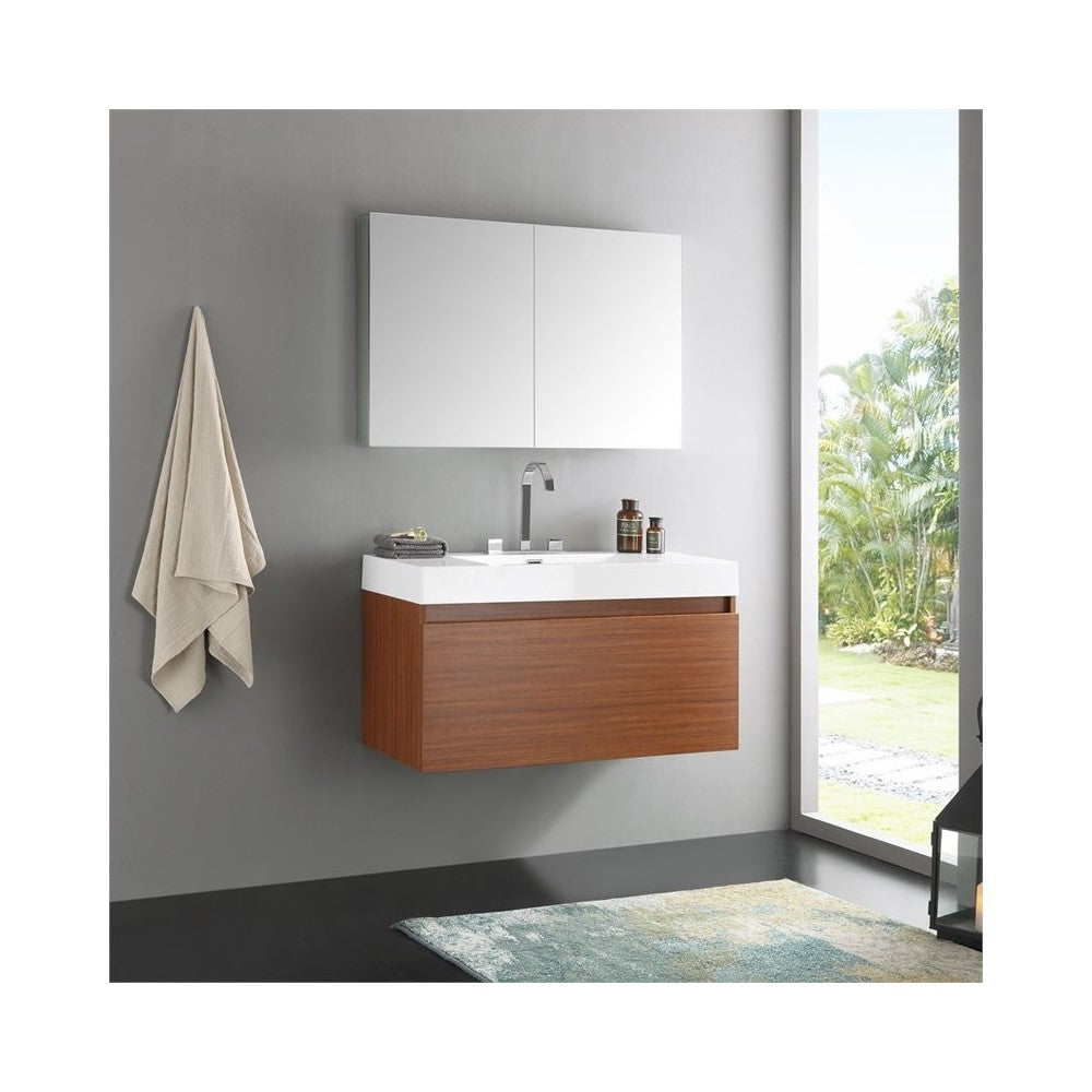 Fresca Mezzo 39" Teak Modern Bathroom Vanity w/ Medicine Cabinet