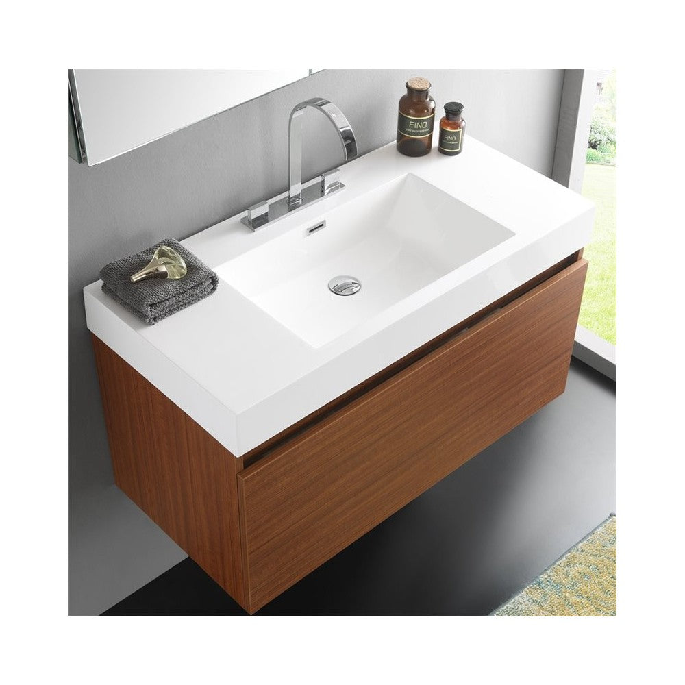 Fresca Mezzo 39" Teak Modern Bathroom Vanity w/ Medicine Cabinet